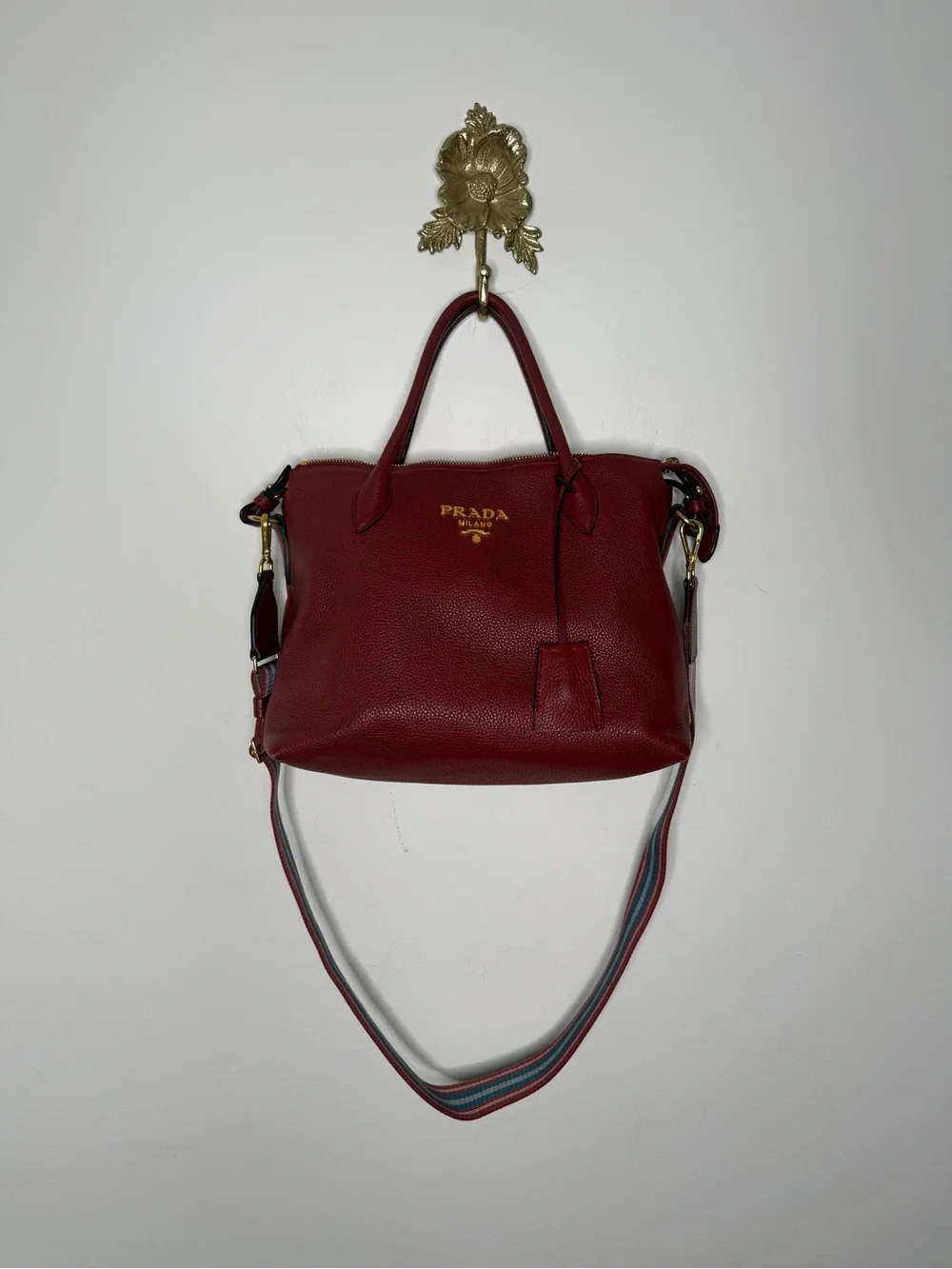 Prada Dual Strap Zip Tote Vitello Daino Medium Red